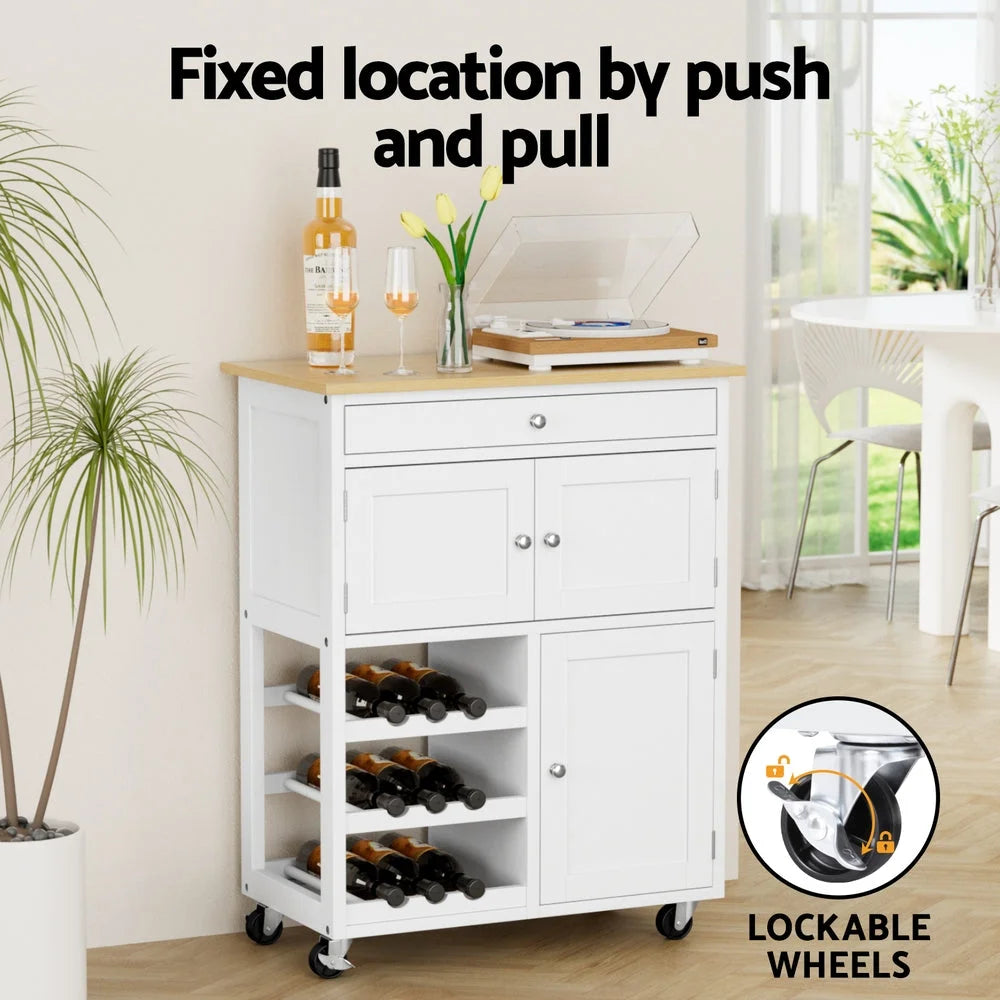 Kitchen island trolley with portable shelves and caster wheels