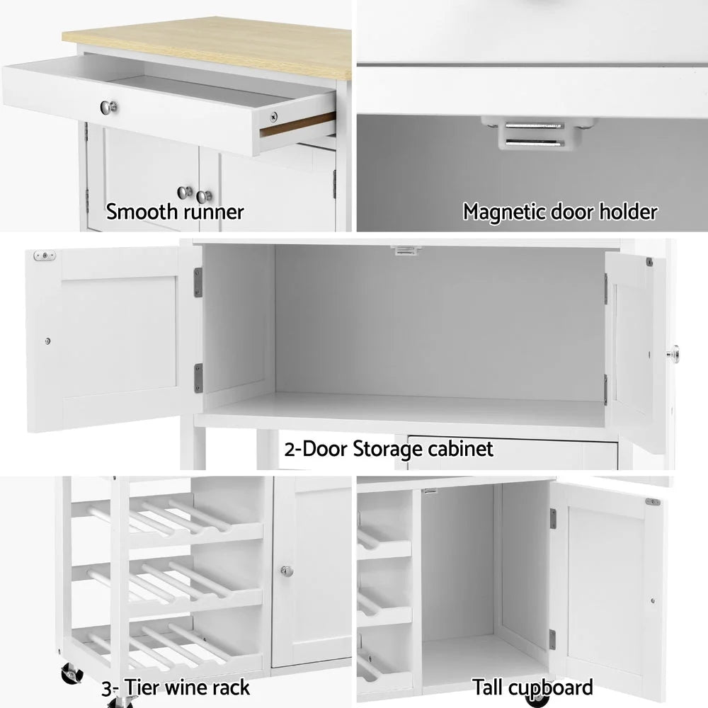 Kitchen island trolley with lower support frame and fitted legs