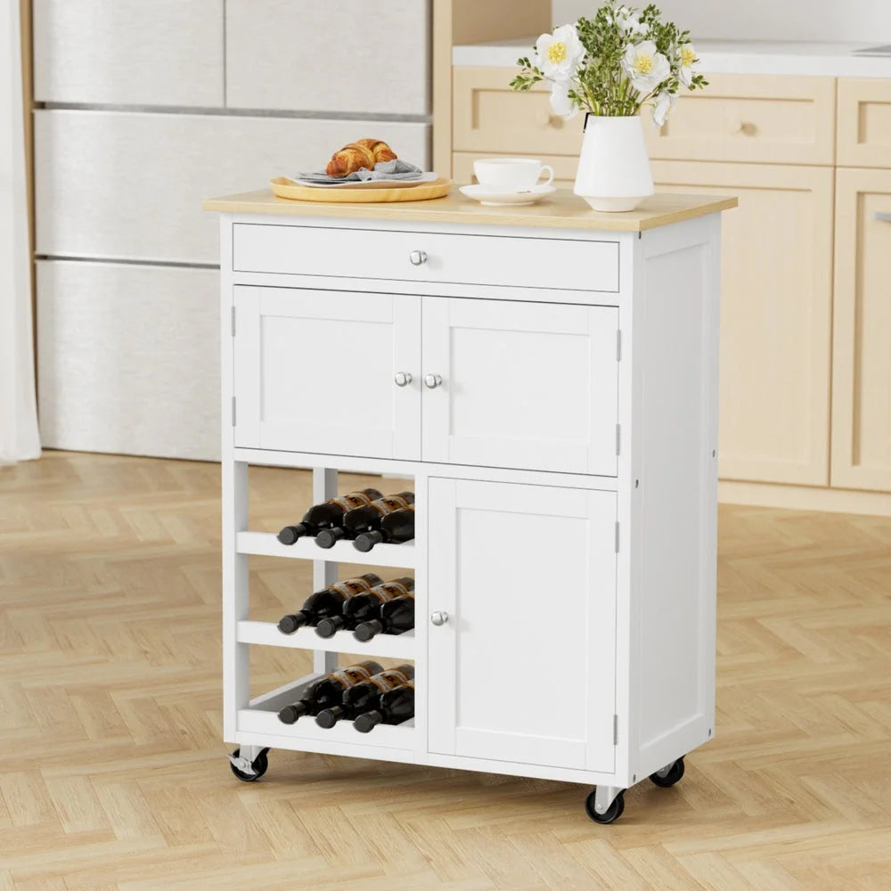 Kitchen Island Trolley Rolling Serving Cart Storage Drawer Cupboard