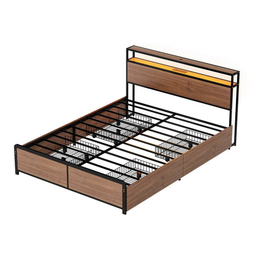 Artiss Metal Bed Frame Double Size with 2-Tier Storage