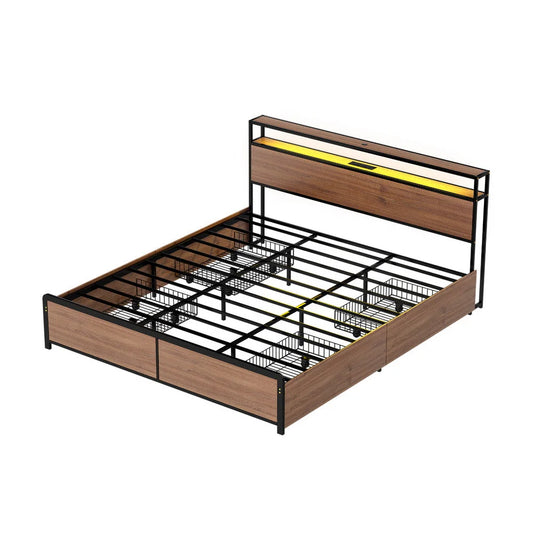 Artiss Metal Bed Frame King Size with 2-Tier Storage
