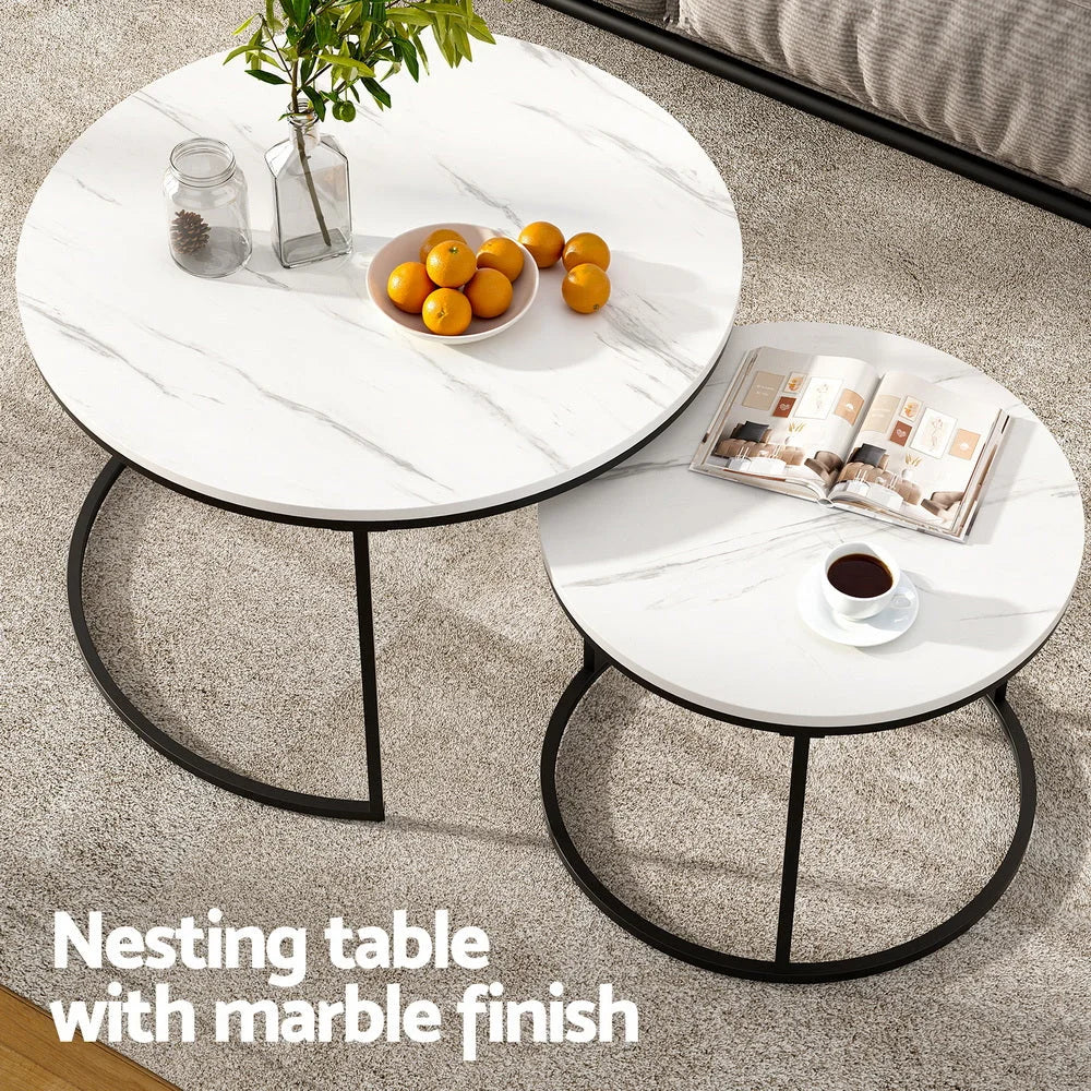 Marble coffee table with round tabletop and stable pedestal base