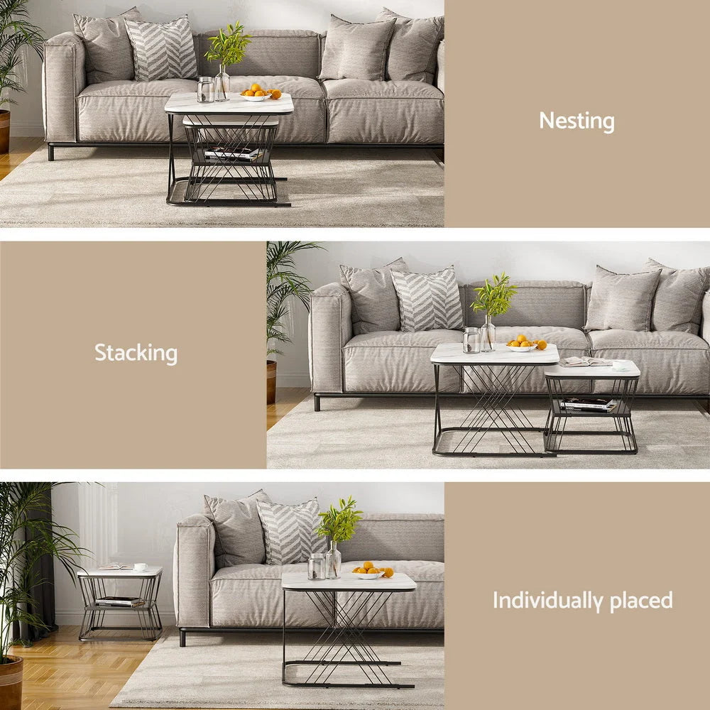 Nesting coffee table with attachment points and product body