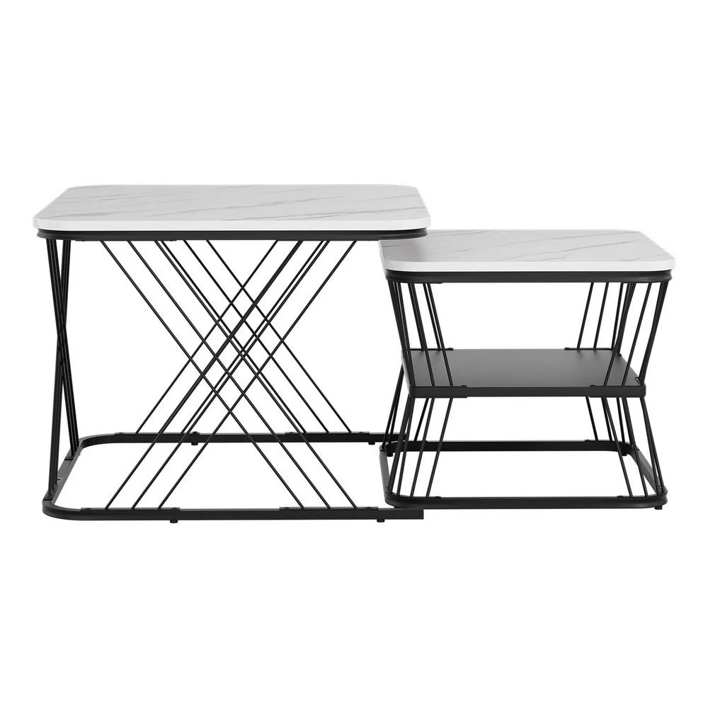 Marble coffee table with low table top and lower shelf