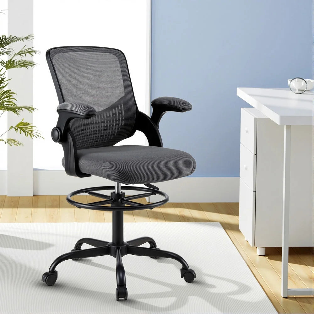 Grey office chair with lower base and fitted supports