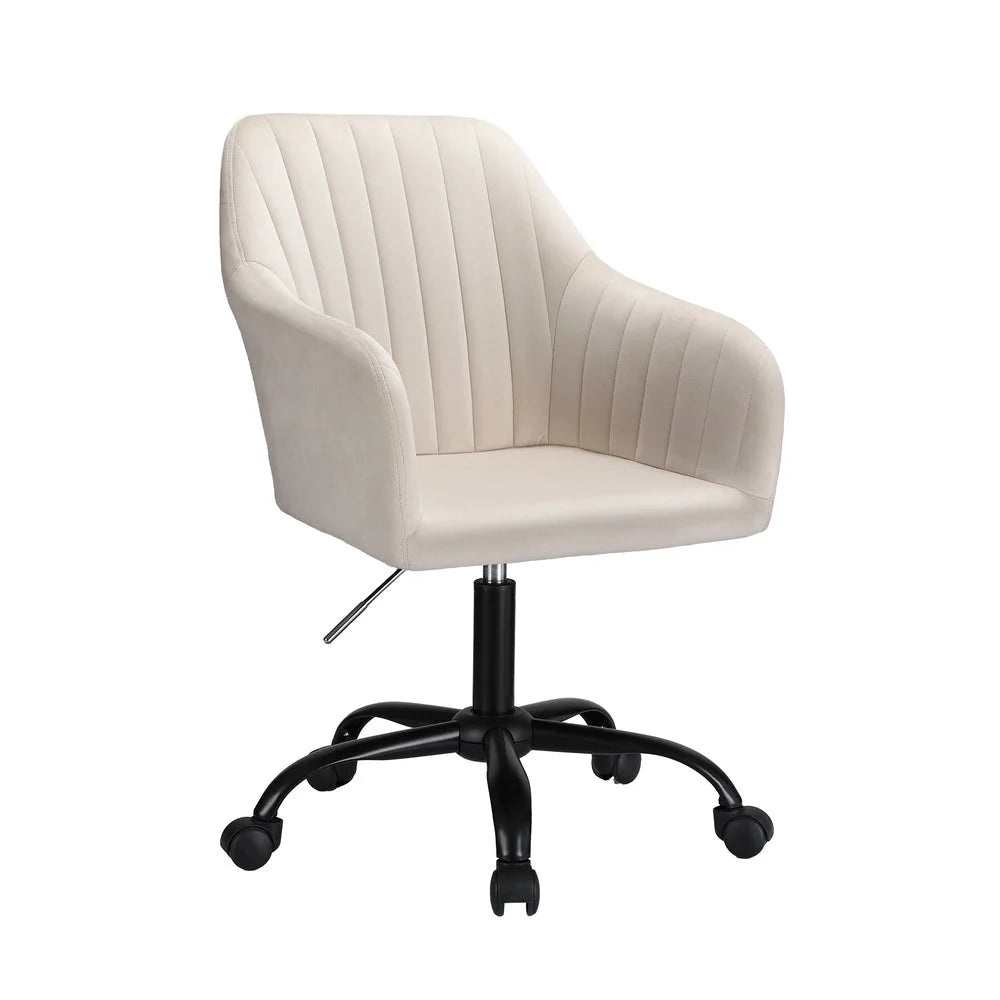 Artiss Office Chair Velvet Seat Cream - Furniture > Office