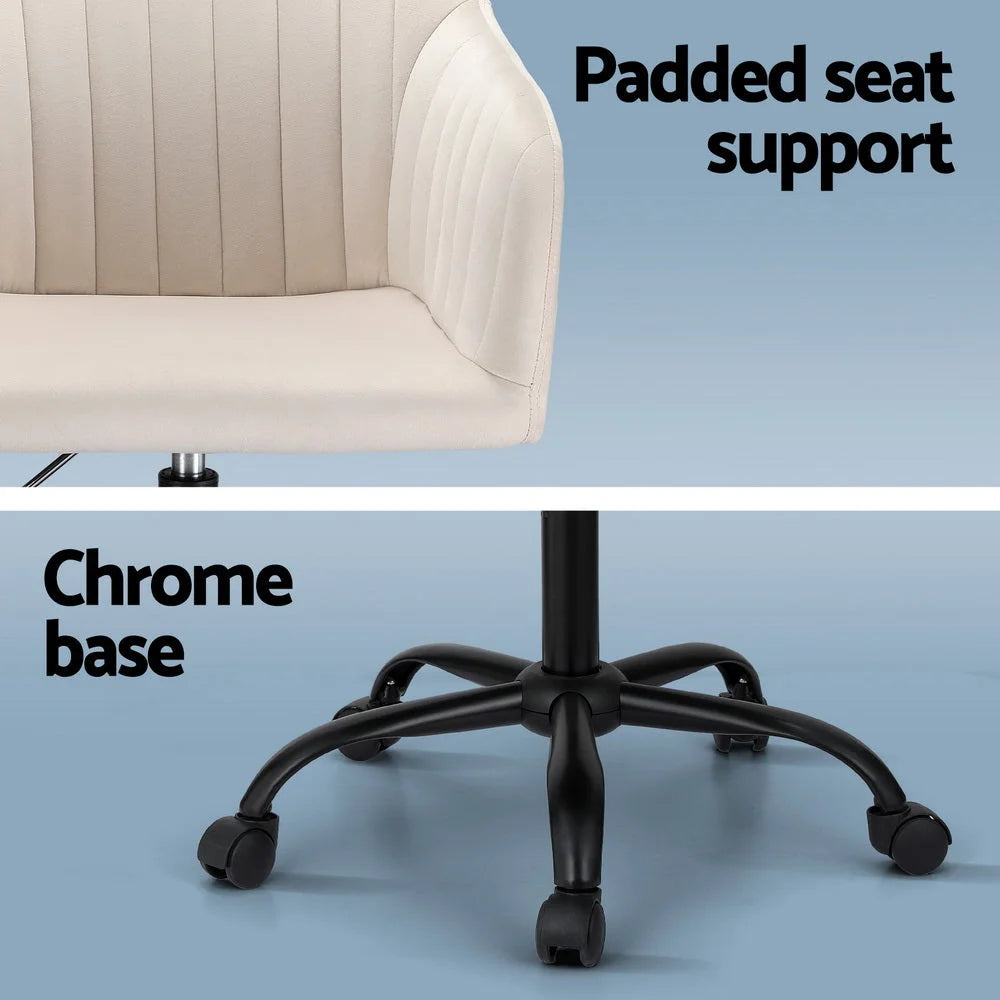 Artiss Office Chair Velvet Seat Cream - Furniture > Office