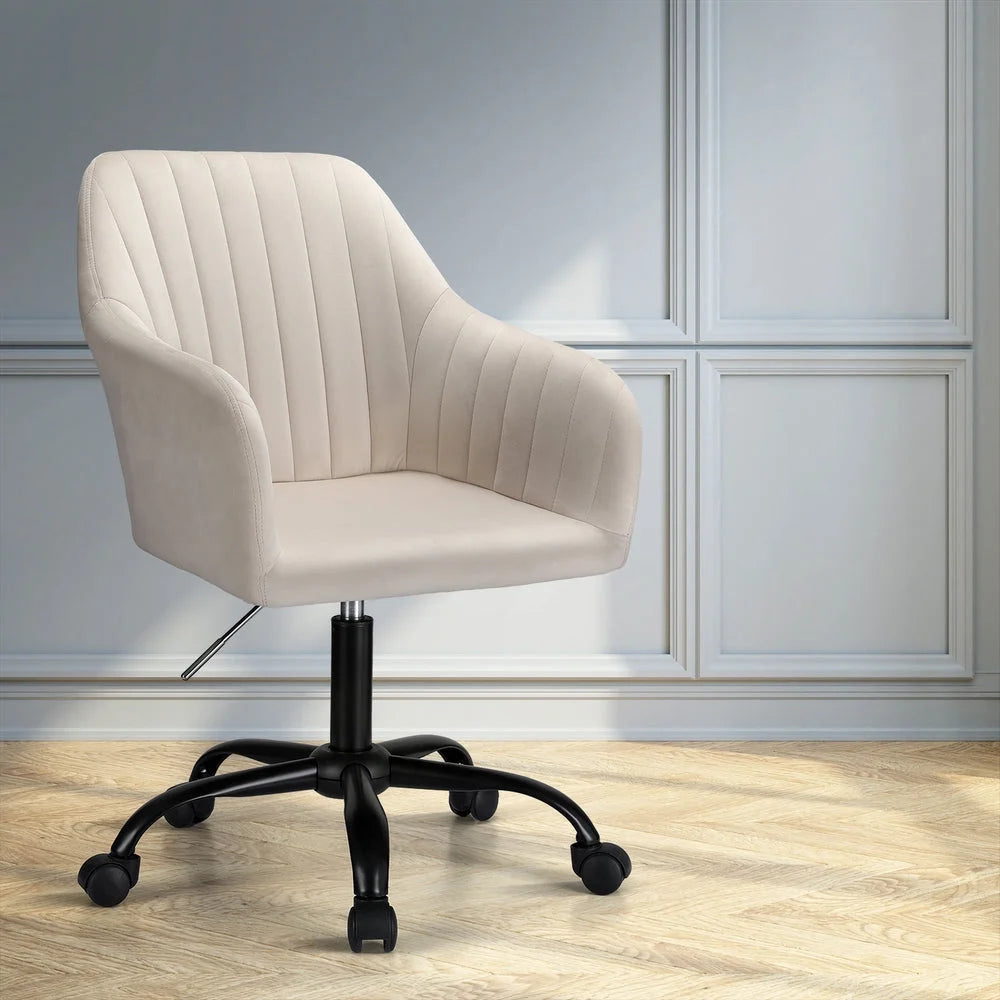 Artiss Office Chair Velvet Seat Cream - Furniture > Office
