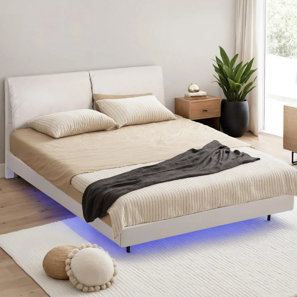 Artiss Queen Bed Frame RGB LED Floating Beds Adjustable