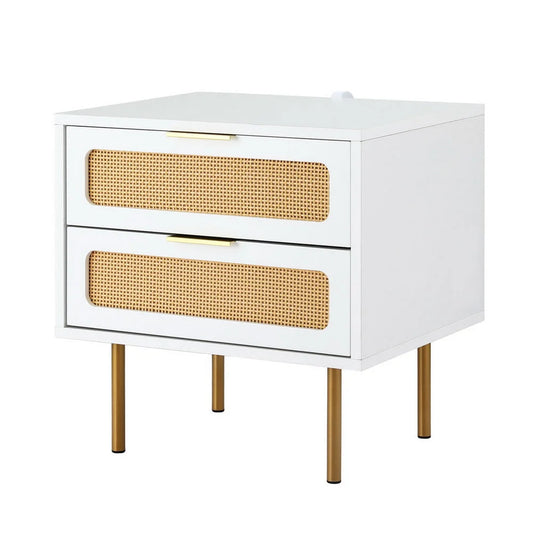 Artiss Rattan Bedside Table 2 Drawers Pine - Furniture >