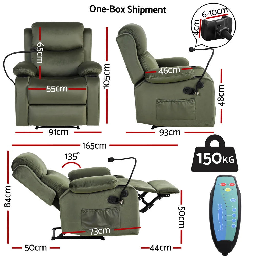 Artiss Recliner Chair Heated Massage Chair with Phone