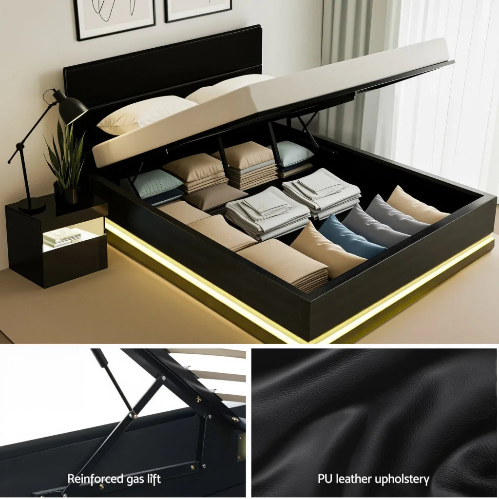 Bed frame with table double beside colour