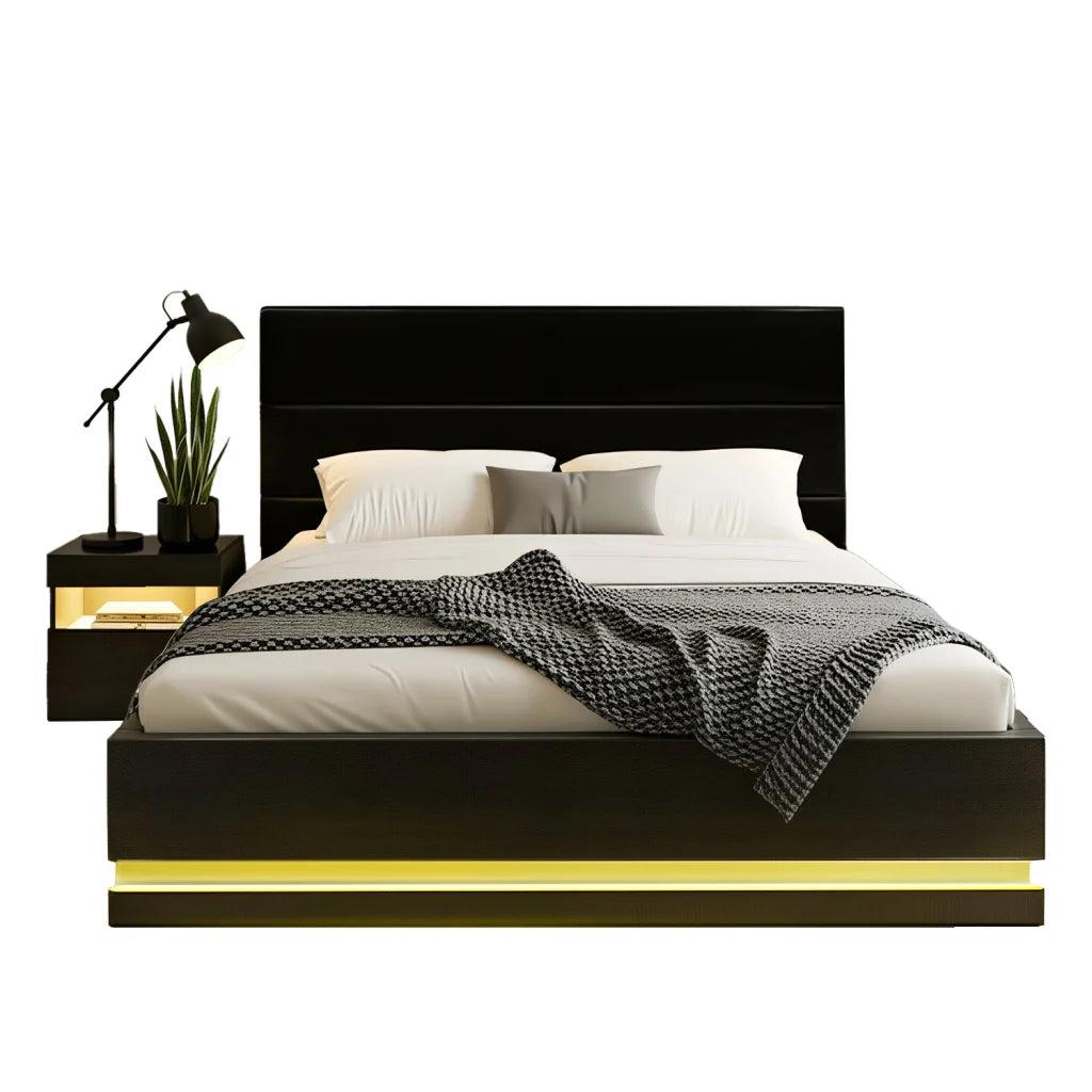 Bed frame with table rgb led double beside