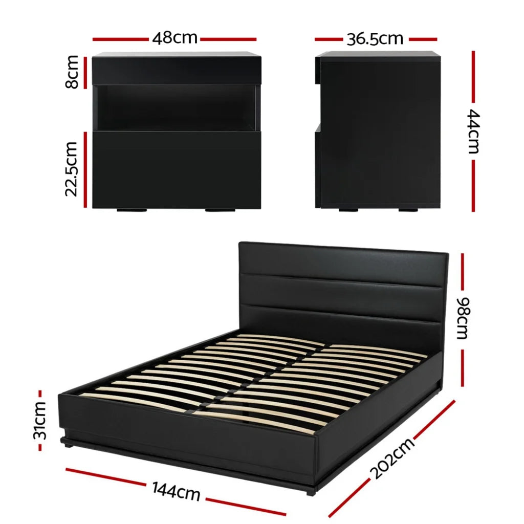 RGB LED Double Bed Frame with Beside Table