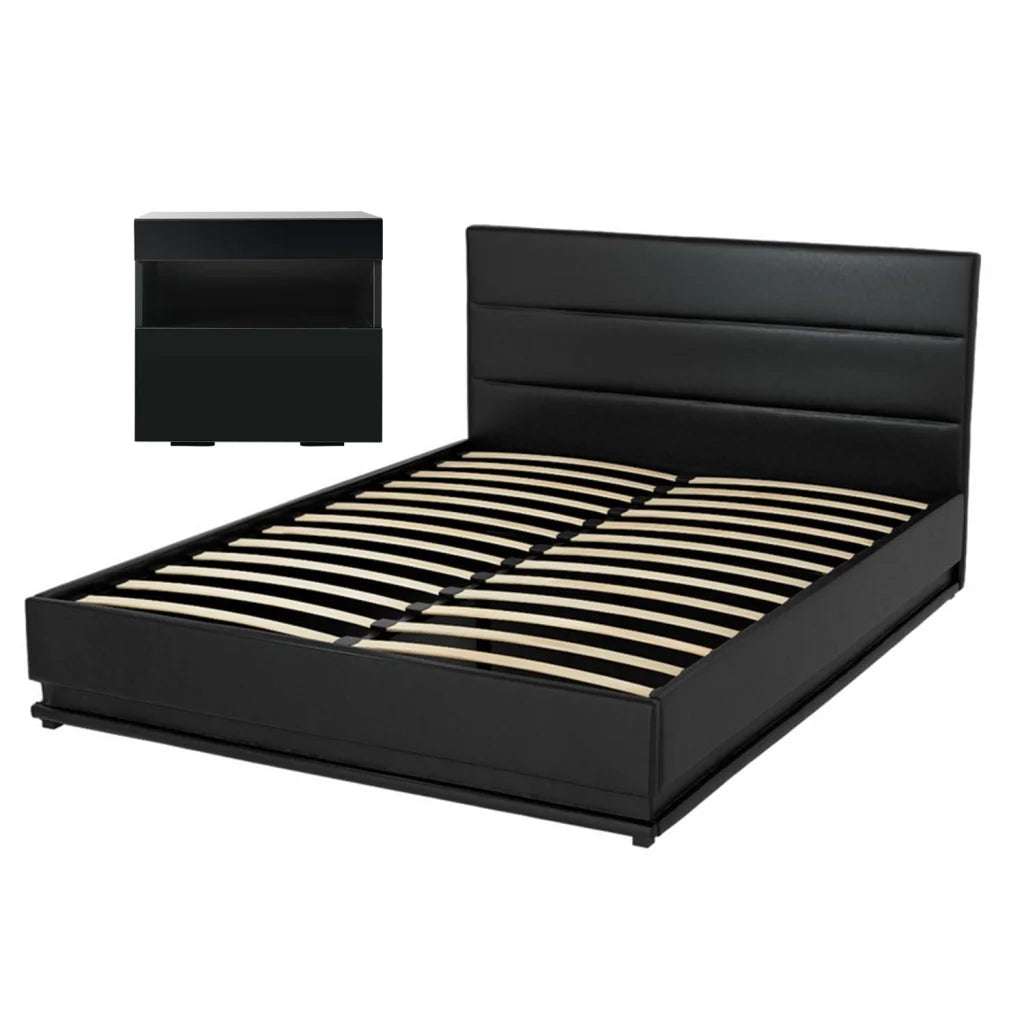 RGB LED Double Bed Frame with Beside Table