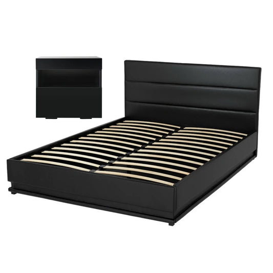 RGB LED Double Bed Frame with Beside Table