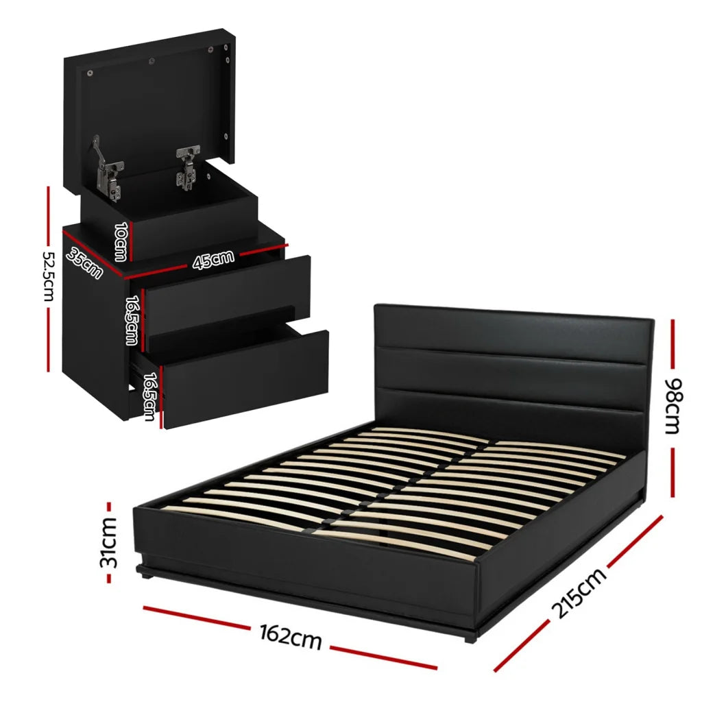 Artiss RGB LED Queen Bed Frame with 2 Beside Tables Set 16