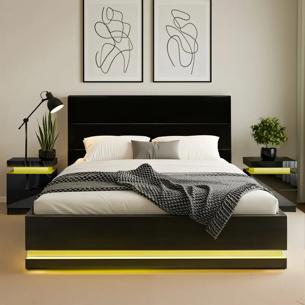 2 bed frame with rgb led queen beside