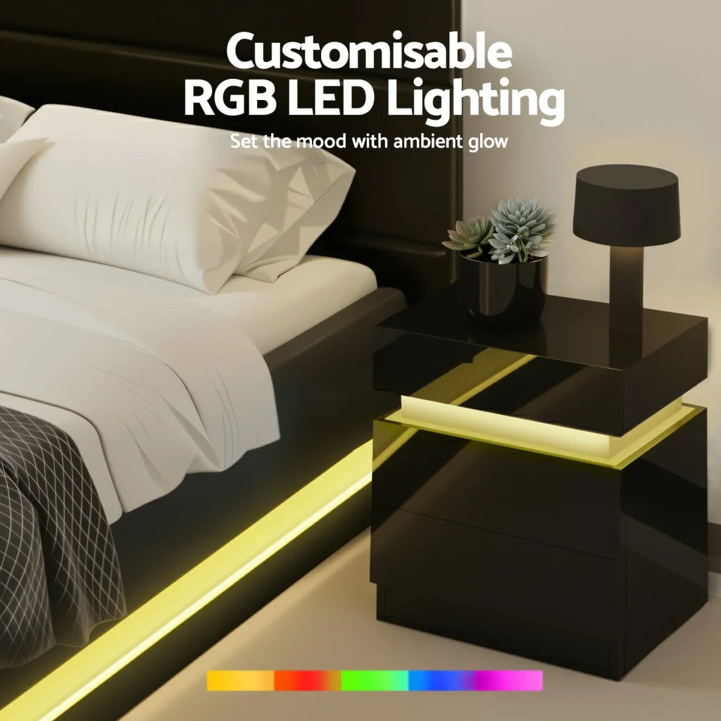 Artiss RGB LED Queen Bed Frame with 2 Beside Tables Set 16