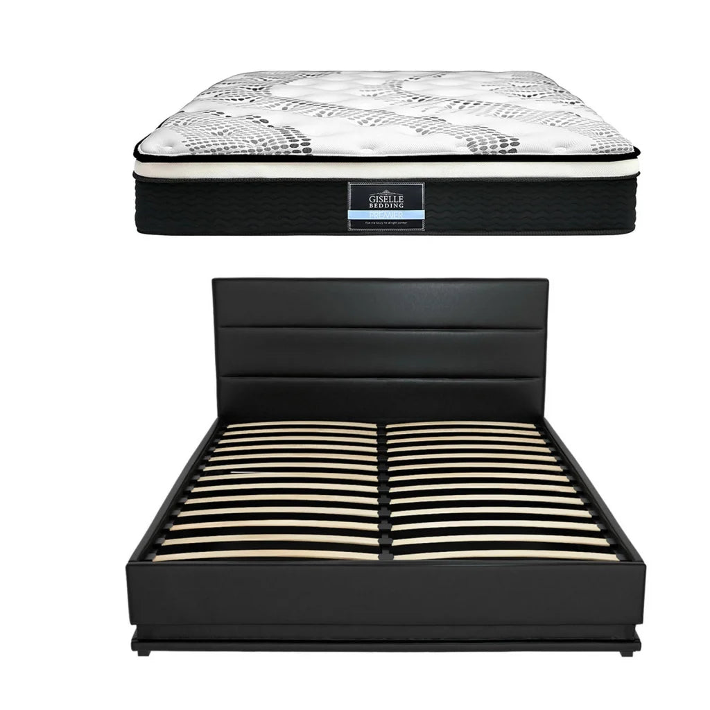 Bed frame with rgb led queen mattress