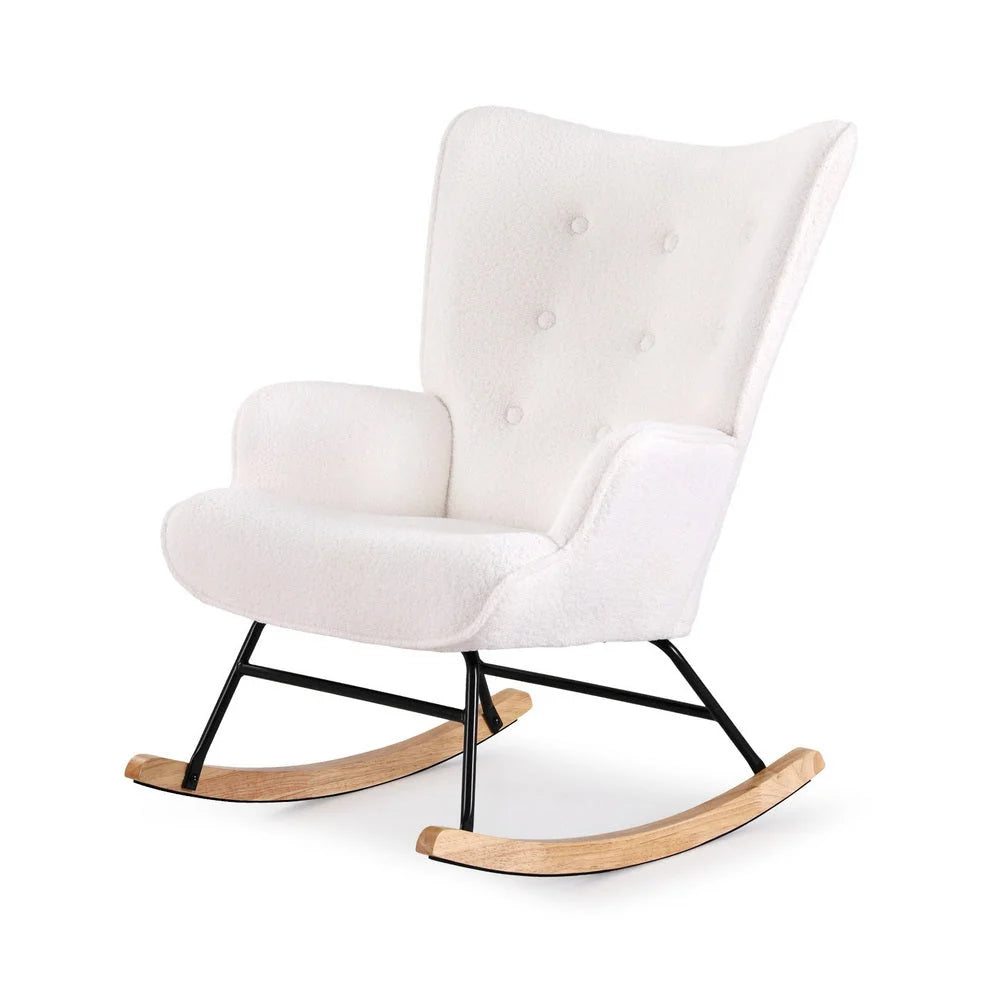 Artiss Rocking Armchair Nursing Chair Boucle Fabric White
