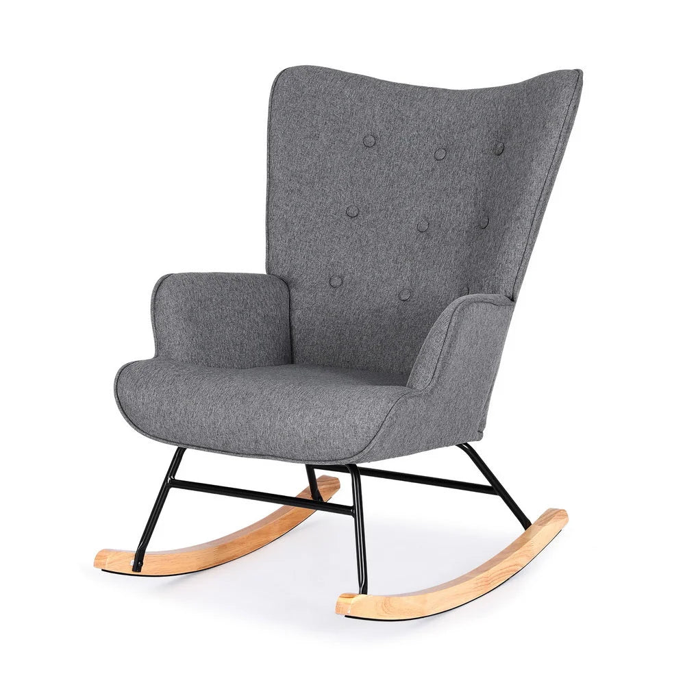 Artiss Rocking Armchair Nursing Chair Linen Fabric Grey