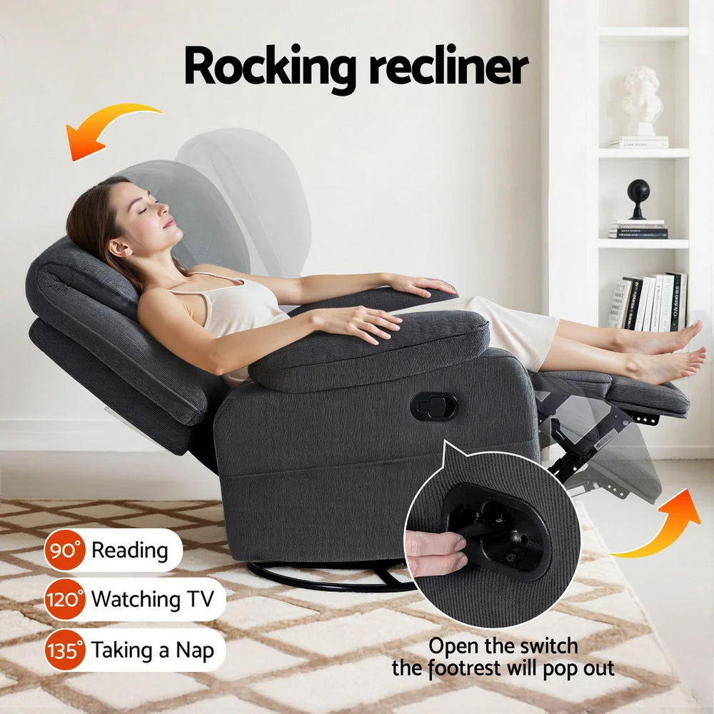 Artiss Rocking Recliner Chair 360 Swivel Massage Heated