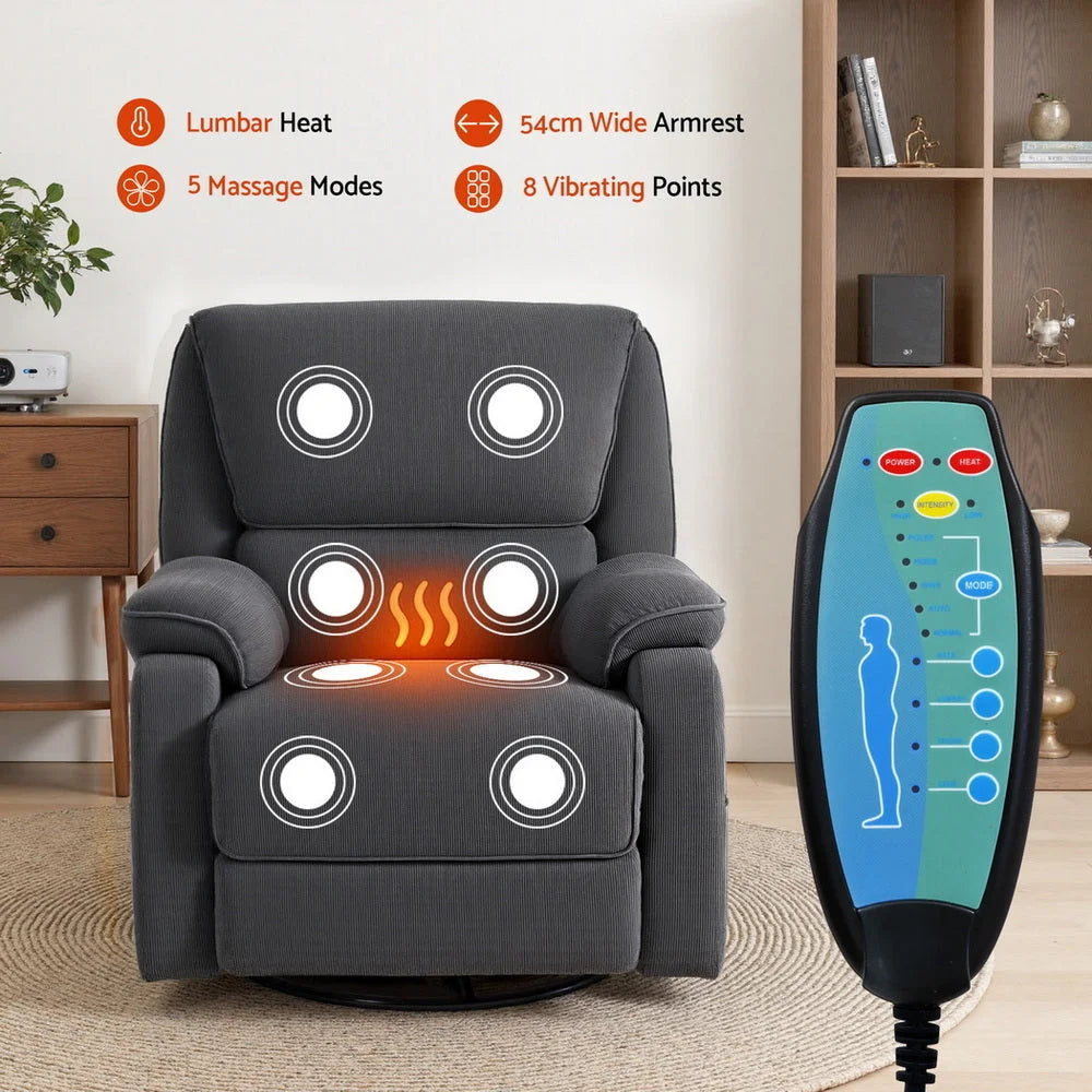 Artiss Rocking Recliner Chair 360 Swivel Massage Heated