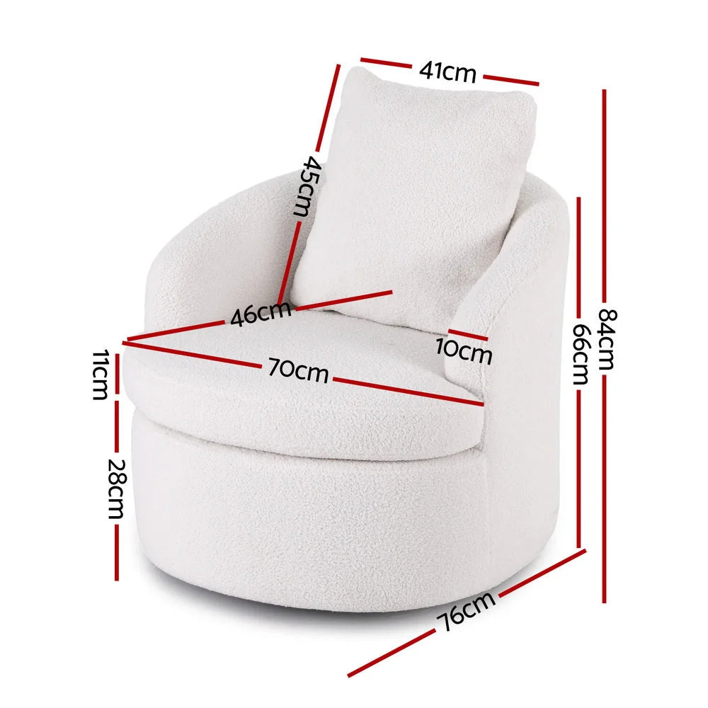 White round swivel armchair with seat back and support frame