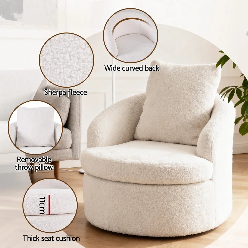 Round swivel armchair with extra pillow seat and backrest