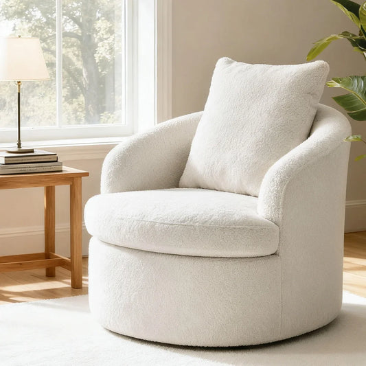 Artiss Round Swivel Armchair Extra Pillow White - Furniture