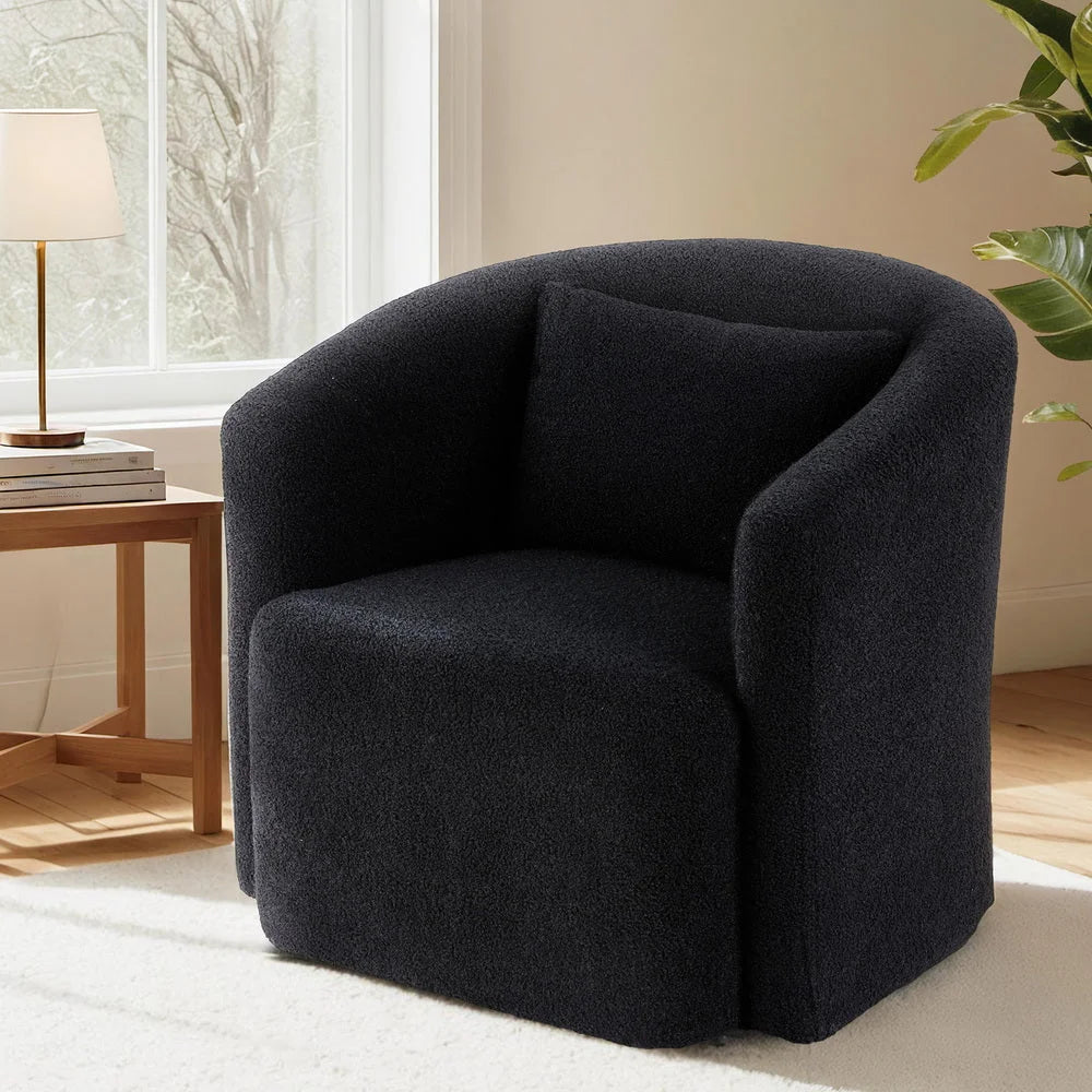 Black round swivel armchair with sherpa fleece bar stools