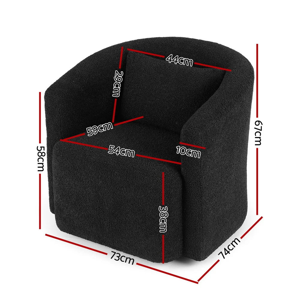 Black round swivel armchair with seat back and support frame
