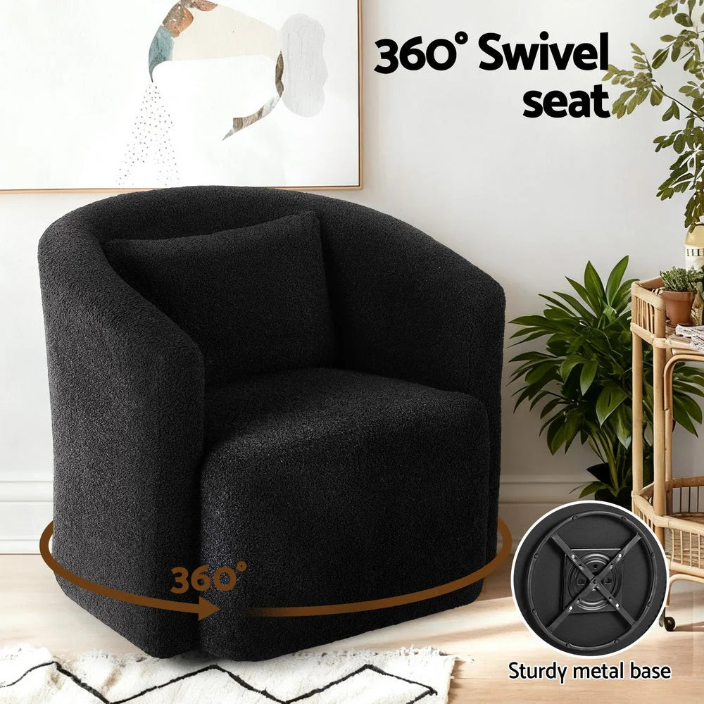 Round swivel armchair with sherpa fleece seat and backrest