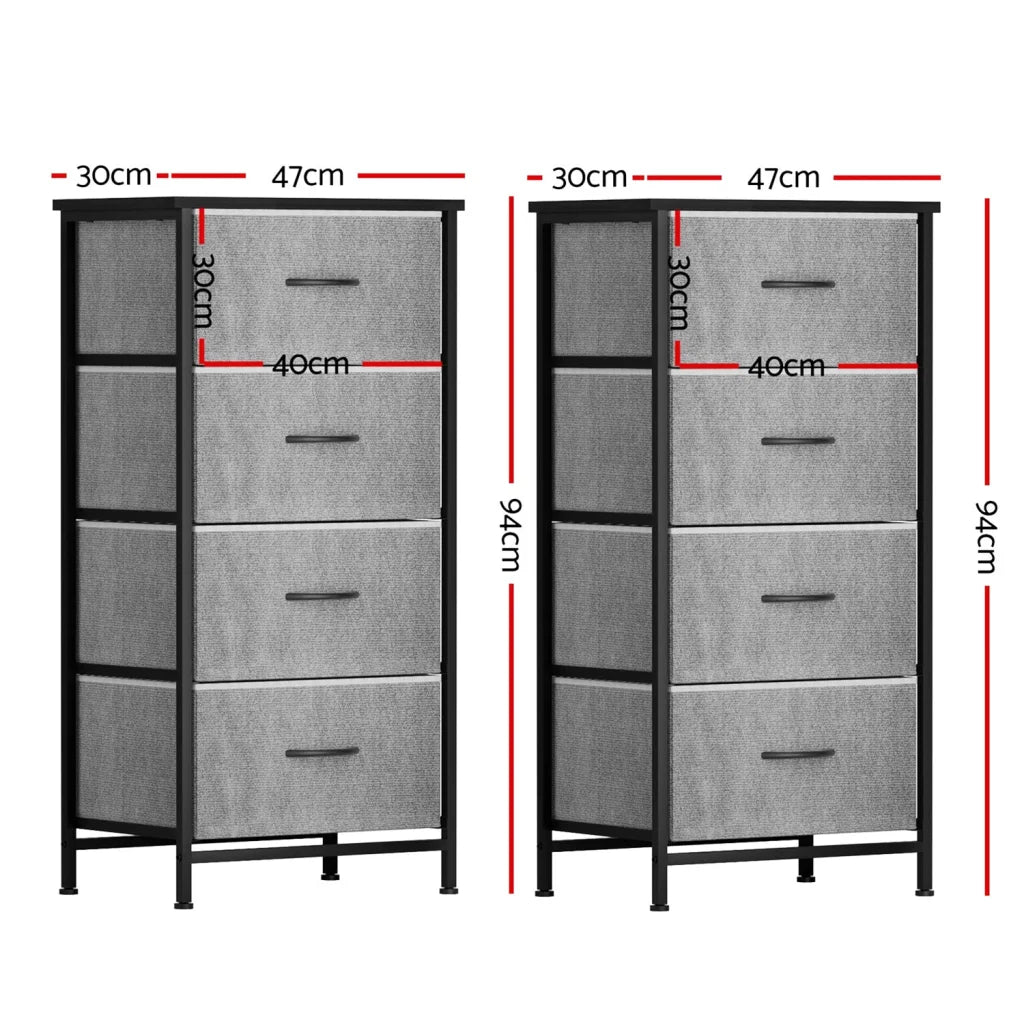Artiss Set of 2 Chest of 4 Drawers Storage Dresser Tallboy