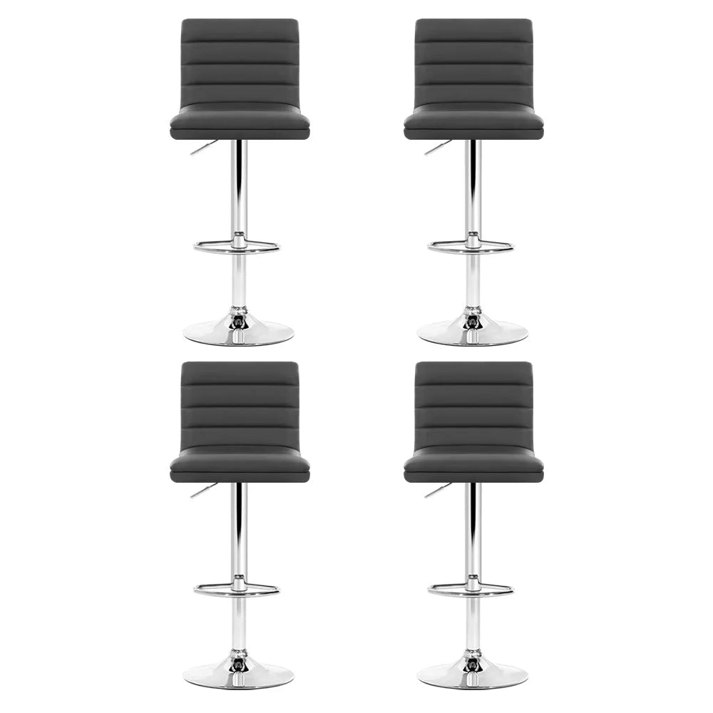 Artiss Set of 4 PU Leather Lined Pattern Bar Stools- Grey