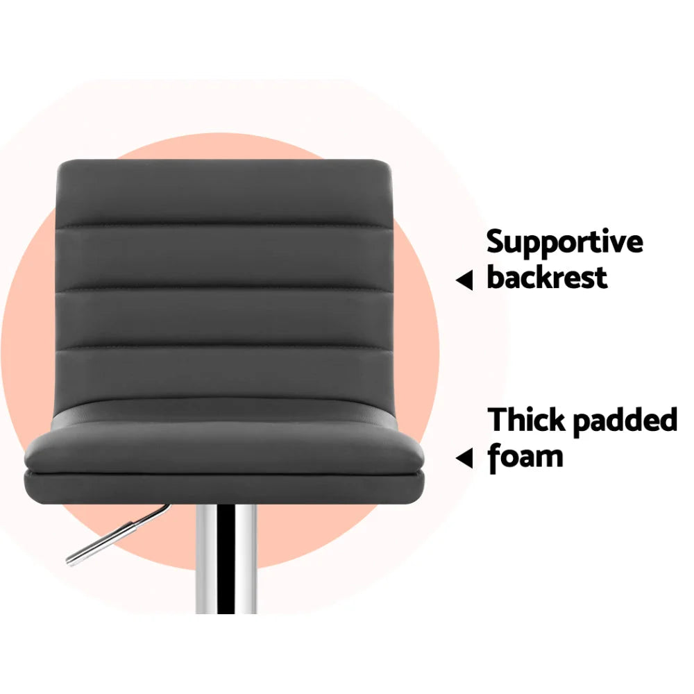 Artiss Set of 4 PU Leather Lined Pattern Bar Stools- Grey
