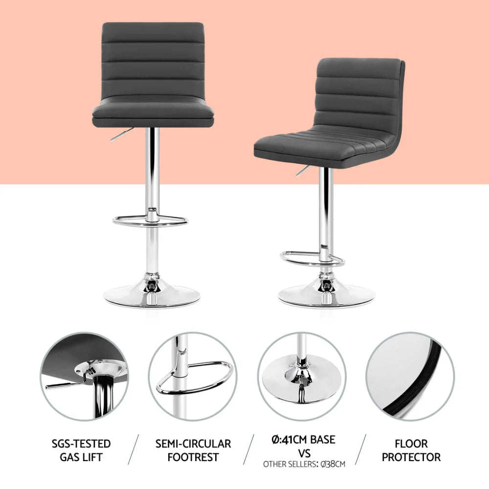 Artiss Set of 4 PU Leather Lined Pattern Bar Stools- Grey
