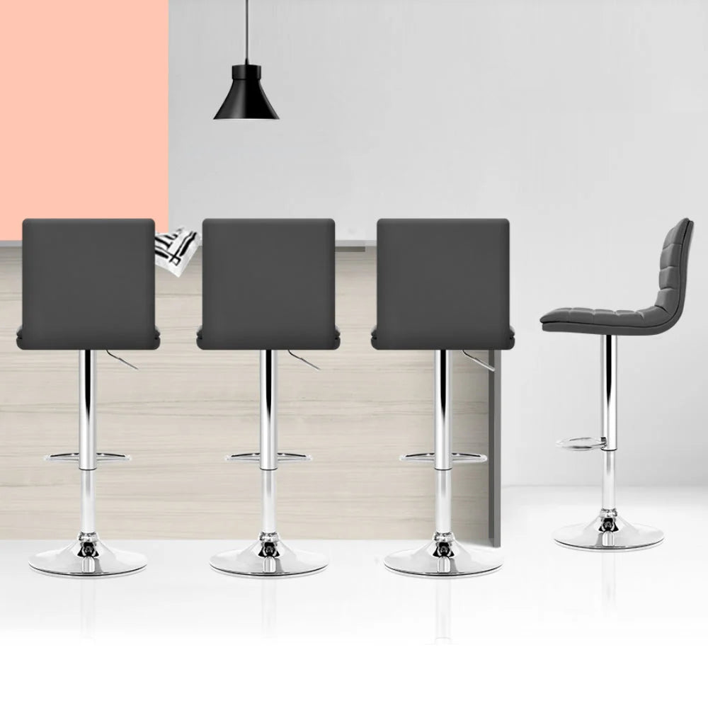 Artiss Set of 4 PU Leather Lined Pattern Bar Stools- Grey