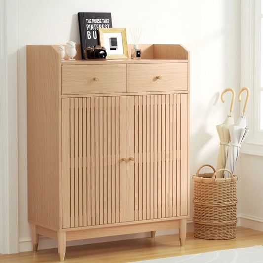 Artiss Shoe Rack Cabinet 4-Tier 16 Pairs Pine - Furniture >