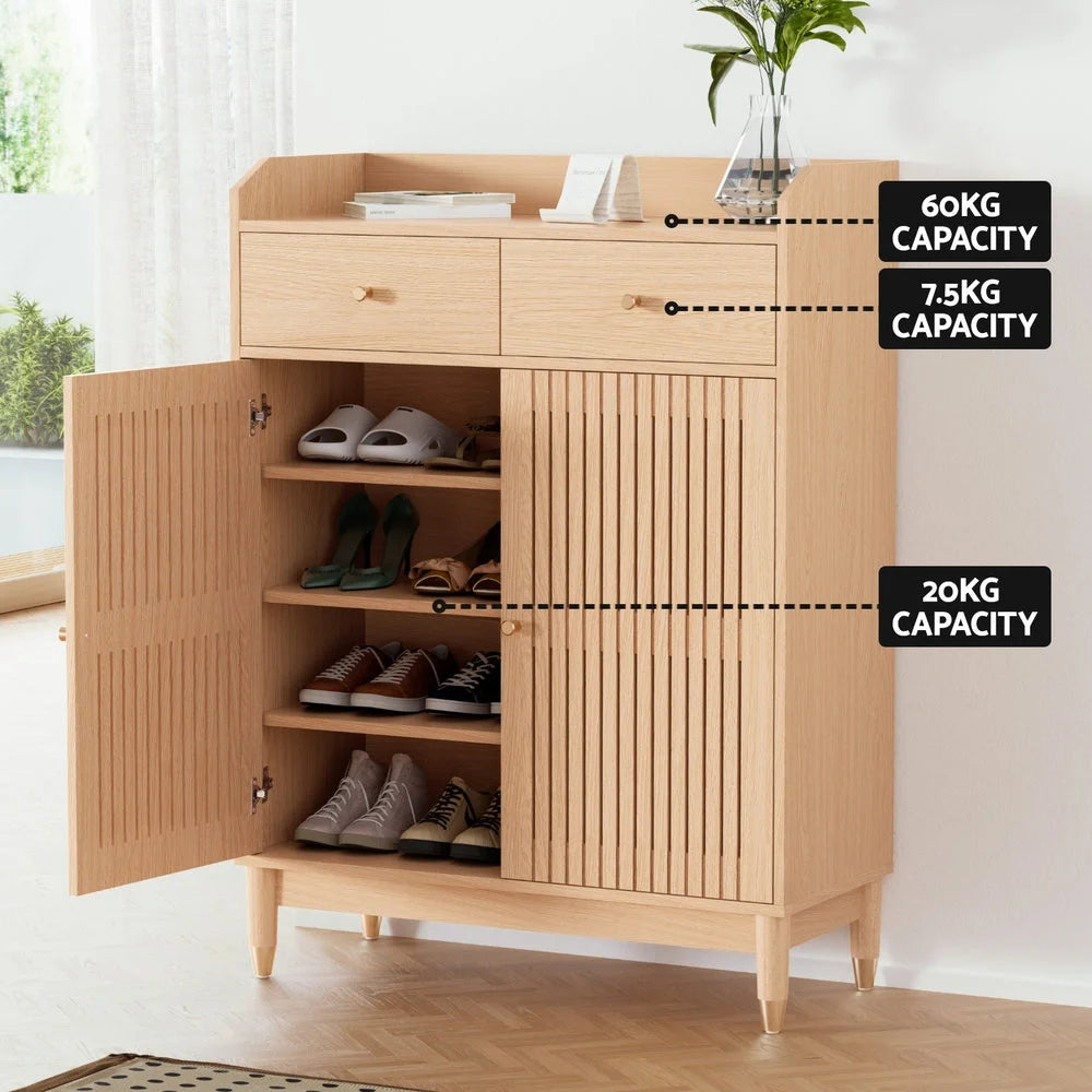Artiss Shoe Rack Cabinet 4-Tier 16 Pairs Pine - Furniture >