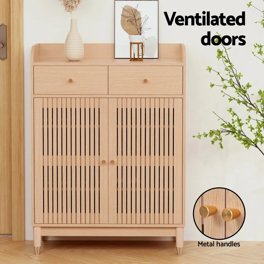 Artiss Shoe Rack Cabinet 4-Tier 16 Pairs Pine - Furniture >