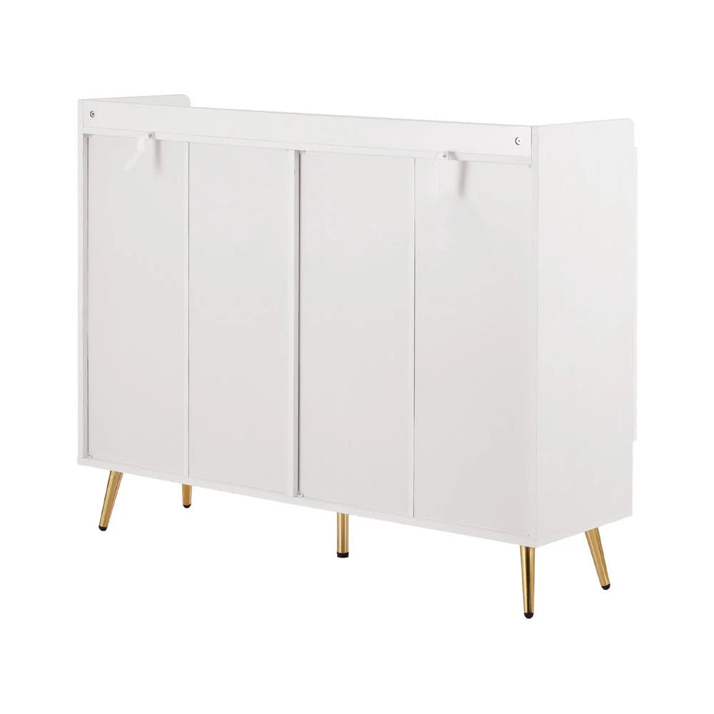 White shoe cabinet with doors and organised storage compartments