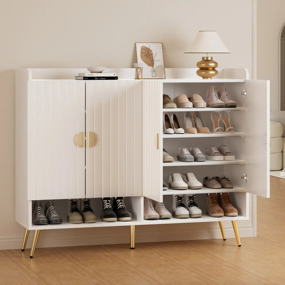 White 5 shoe cabinet with rack tiers pairs