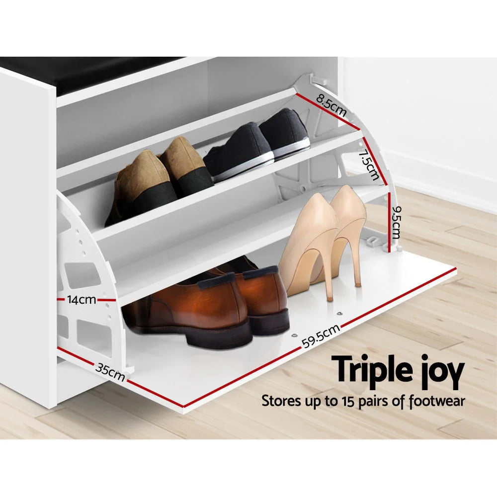 Artiss Shoe Rack Cabinet Bench 15 Pairs White Kyla