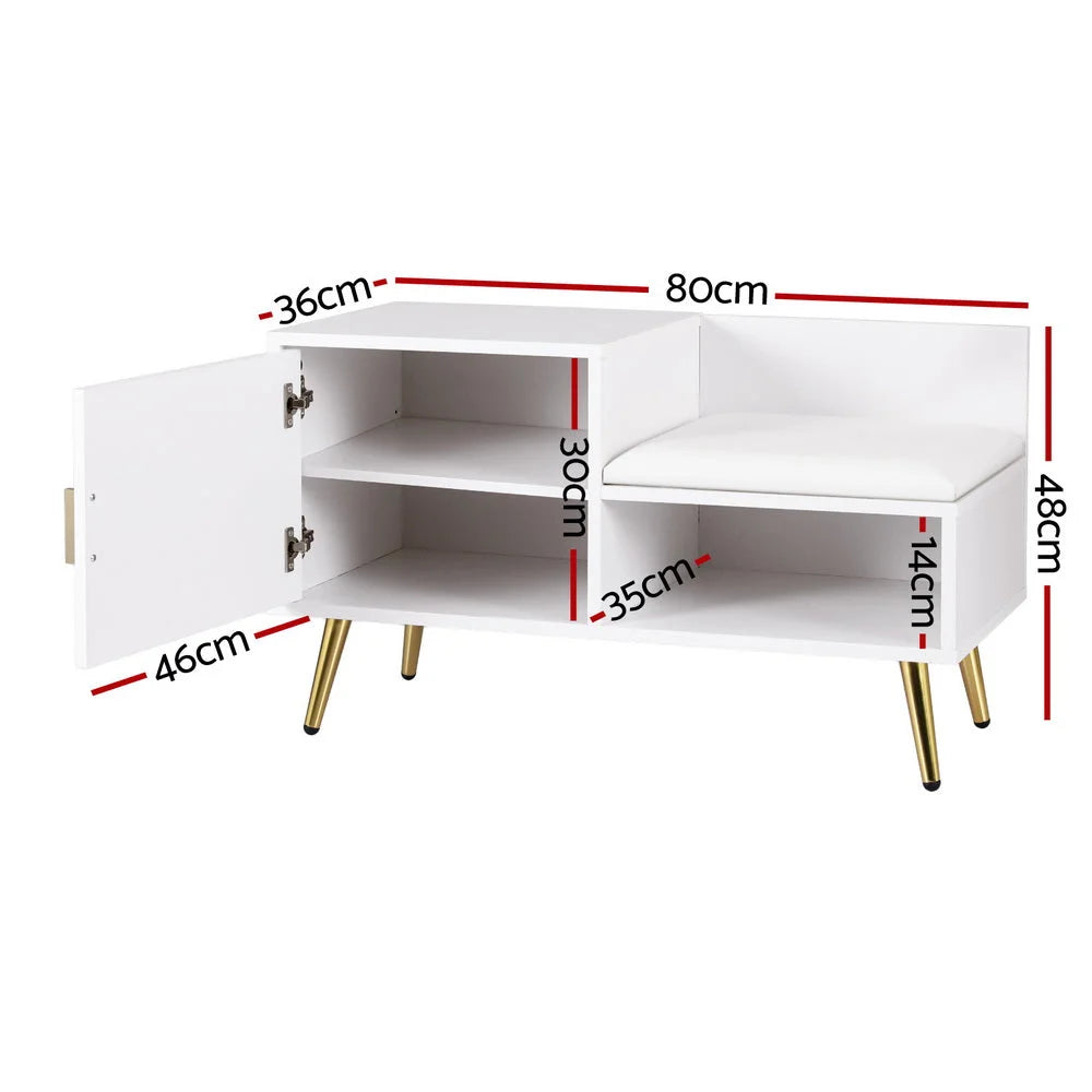 White shoe rack with shoe storage tiers and top rail