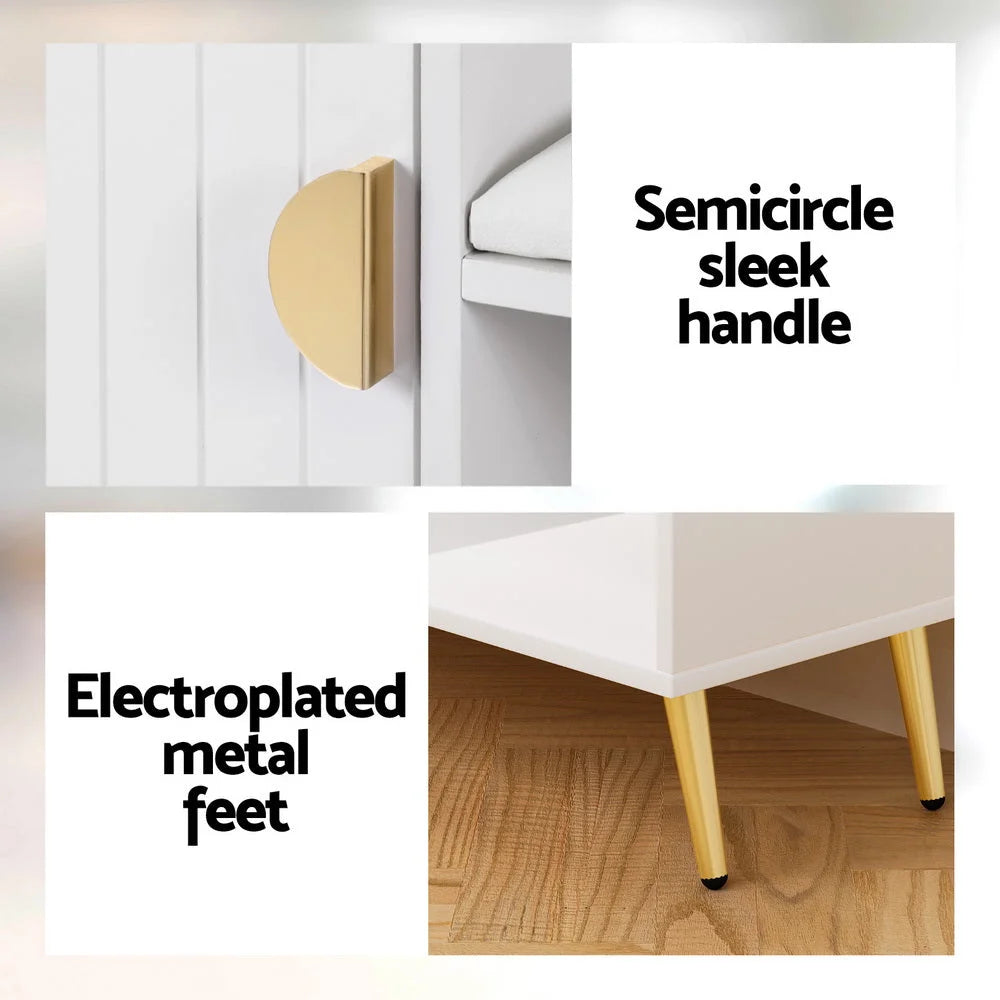 Shoe rack with open shelves and side supports