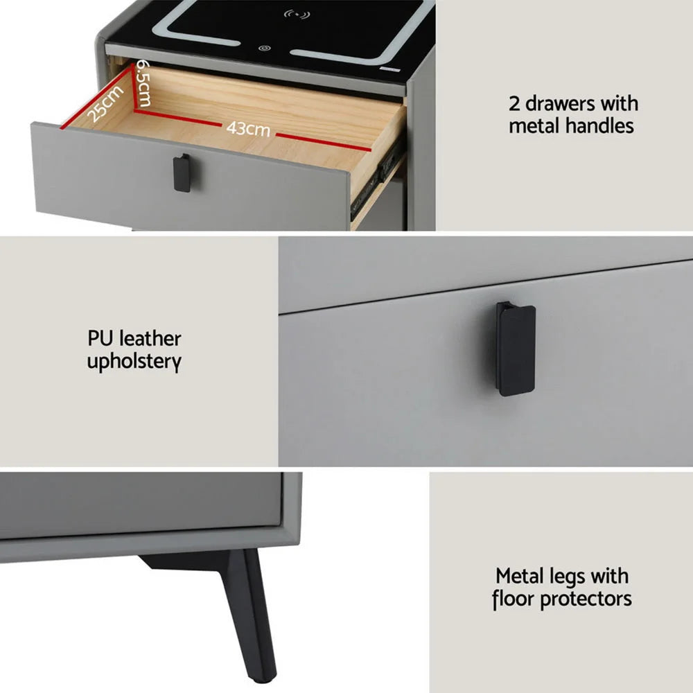 Artiss Smart Bedside Table with Wireless Charging - AIKA