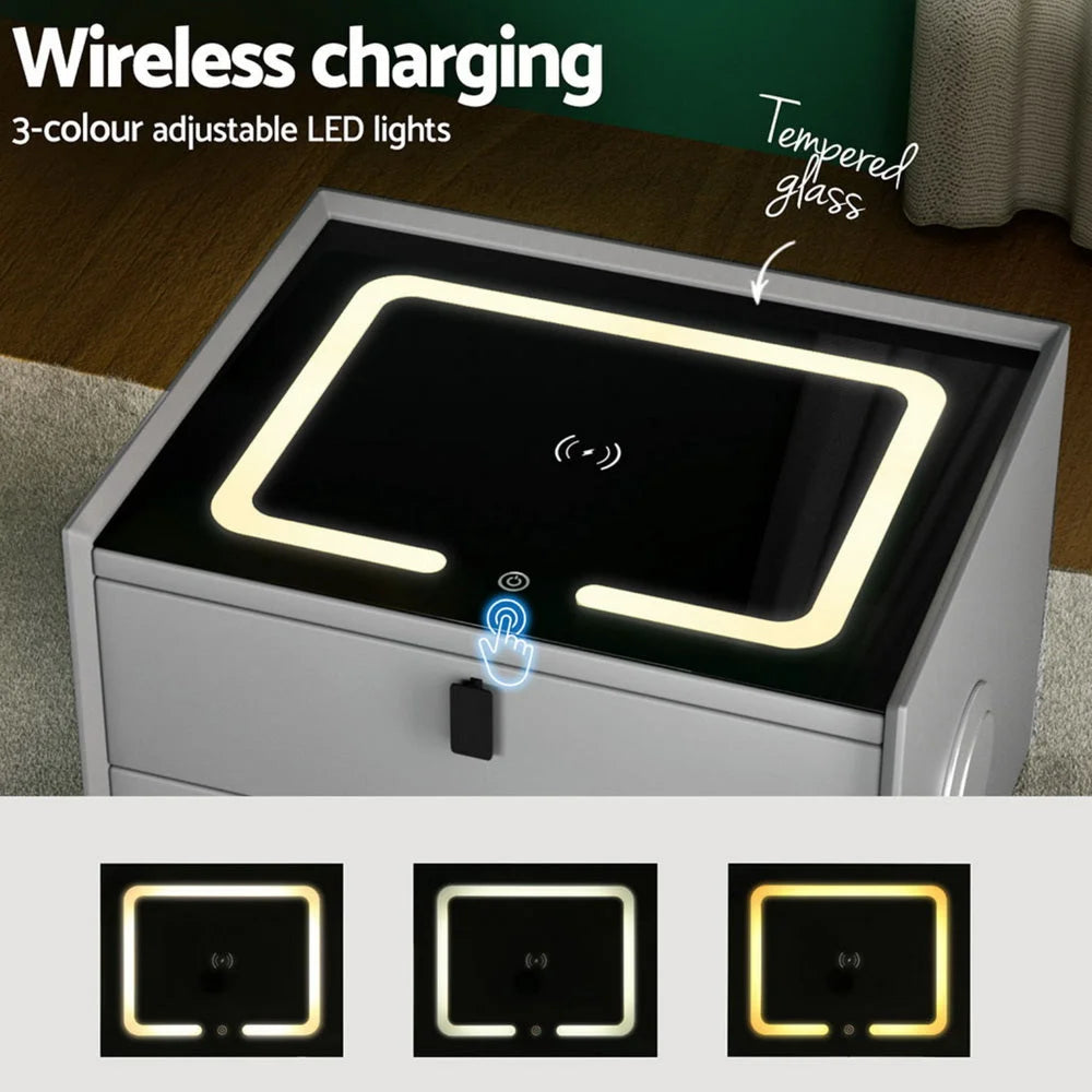 Artiss Smart Bedside Table with Wireless Charging - AIKA