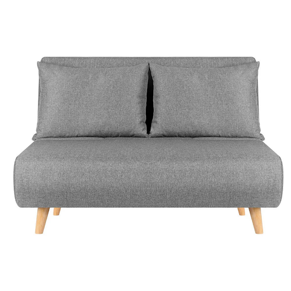 Linen sofa bed seater with caster wheels and side handle rail